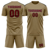 Custom Light Khaki Crimson Red Soccer Set