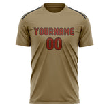 Custom Light Khaki Coral Red Soccer Jersey