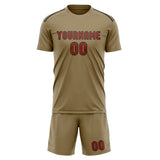 Custom Light Khaki Coral Red Soccer Set