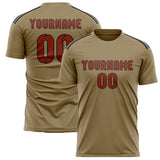 Custom Light Khaki Coral Red Soccer Jersey