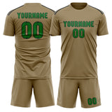 Custom Light Khaki Emerald Green Soccer Set