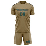 Custom Light Khaki Blue Green Soccer Set