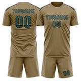 Custom Light Khaki Blue Green Soccer Set
