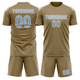 Custom Light Khaki Light Blue Soccer Set