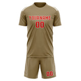 Custom Light Khaki Orange Red Soccer Set