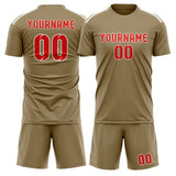 Custom Light Khaki Orange Red Soccer Set
