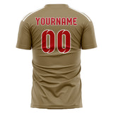 Custom Light Khaki Red Soccer Jersey