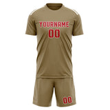 Custom Light Khaki Red Soccer Set