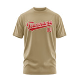 Custom Light Khaki Red T-Shirt