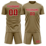 Custom Light Khaki Red Soccer Set