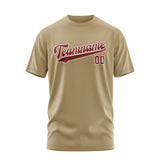 Custom Light Khaki Crimson Red T-Shirt