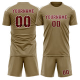 Custom Light Khaki Crimson Red Soccer Set