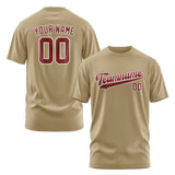 Custom Light Khaki Crimson Red T-Shirt