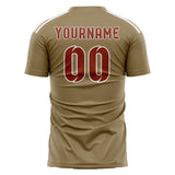 Custom Light Khaki Coral Red Soccer Jersey