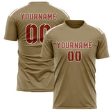 Custom Light Khaki Coral Red Soccer Jersey