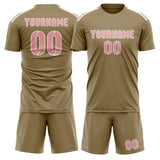 Custom Light Khaki Light Pink Soccer Set