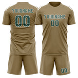 Custom Light Khaki Blue Green Soccer Set
