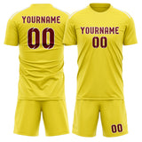 Custom Light Yellow Crimson Red Soccer Set