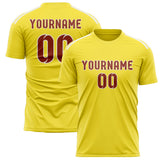 Custom Light Yellow Coral Red Soccer Jersey