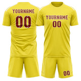 Custom Light Yellow Coral Red Soccer Set