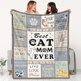 Gifts for Cat Mom Blanket, “Best Cat Mom Ever”, From Family, Birthday, Christmas, Everyday Encouragement, Inspirational, Motivational