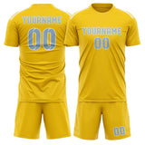 Custom Gold Light Blue Soccer Set