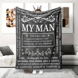 Blanket for Husband Gifts, “My Man, a person who makes you so happy”, From Wife, Birthday, Christmas, Everyday Encouragement, Inspirational