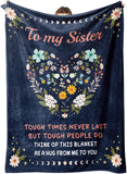 Blanket for Sister Gifts, “Tough Times Never Last But Tough People Do, Think of This Blanket as a Hug From Me to You”, From Sister, Birthday, Christmas, Graduation, Inspirational