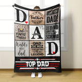 Blanket for Dad Gifts - Dad You're My Hero, World's Best Dad, Top Dad,” From Children, Birthday, Christmas, Everyday, Motivational