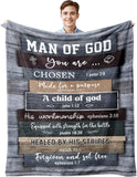 Blanket for Son Gifts, “Man of God You Are Chosen Made for a Purpose”, From Parents, Birthday, Graduation, Christmas, Inspirational