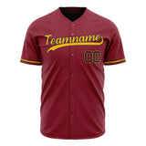 Custom Maroon Baseball Jersey (With Gold Color)