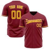 Custom Maroon Baseball Jersey (With Gold Color)