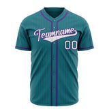 Custom Teal Baseball Jersey (With White Purple Pinstripe)