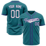 Custom Teal Baseball Jersey (With White Purple Pinstripe)