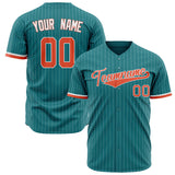 Custom Teal Baseball Jersey (With Orange White Pinstripe)