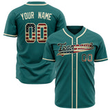 Custom Teal Baseball Jersey (With Cream Vintage USA Flag)