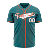 Custom Teal Baseball Jersey (With White Orange Pinstripe)
