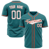 Custom Teal Baseball Jersey (With White Orange Pinstripe)