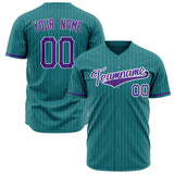 Custom Teal Baseball Jersey (With Purple White Pinstripe)