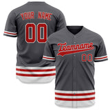 Custom Steel Gray Baseball Jersey (With Red Double Stripe)