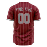 Custom Crimson Baseball Jersey (With Gray Cream Pinstripe)