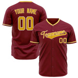 Custom Crimson Baseball Jersey (With Gold Color)