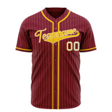 Custom Crimson Baseball Jersey (With Gold White Pinstripe)