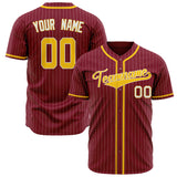 Custom Crimson Baseball Jersey (With Gold White Pinstripe)