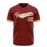 Custom Crimson Baseball Jersey (With White Gold Pinstripe)