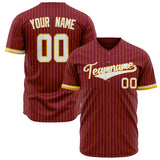 Custom Crimson Baseball Jersey (With White Gold Pinstripe)