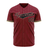 Custom Crimson Baseball Jersey (With Black Cream Pinstripe)