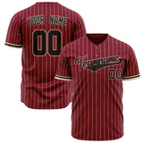 Custom Crimson Baseball Jersey (With Black Cream Pinstripe)