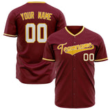 Custom Burgundy Baseball Jersey (With Gold Color)