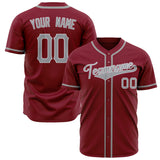 Custom Crimson Baseball Jersey (With Steel Gray Color)